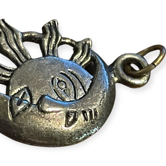 Sun Moon Face Pendant with Iridescent Crystal Drop | Celestial Boho Charm - Picture 6 of 7